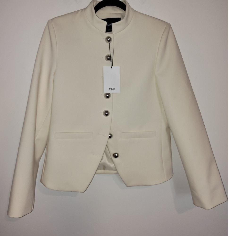 Mango MNG Women Cream Chaqueta Negroni Military Button Blazer Jacket Size M NEW